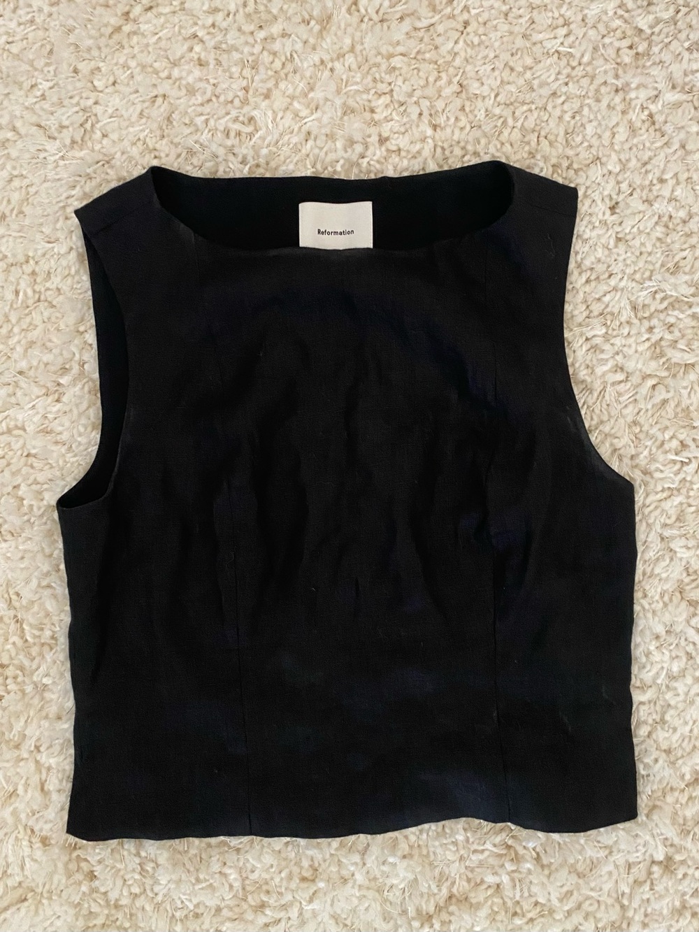 Reformation Black Sleeveless Linen Top